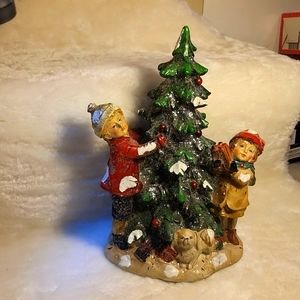 Vintage 10 inch tree with kids and Dog